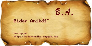 Bider Anikó névjegykártya